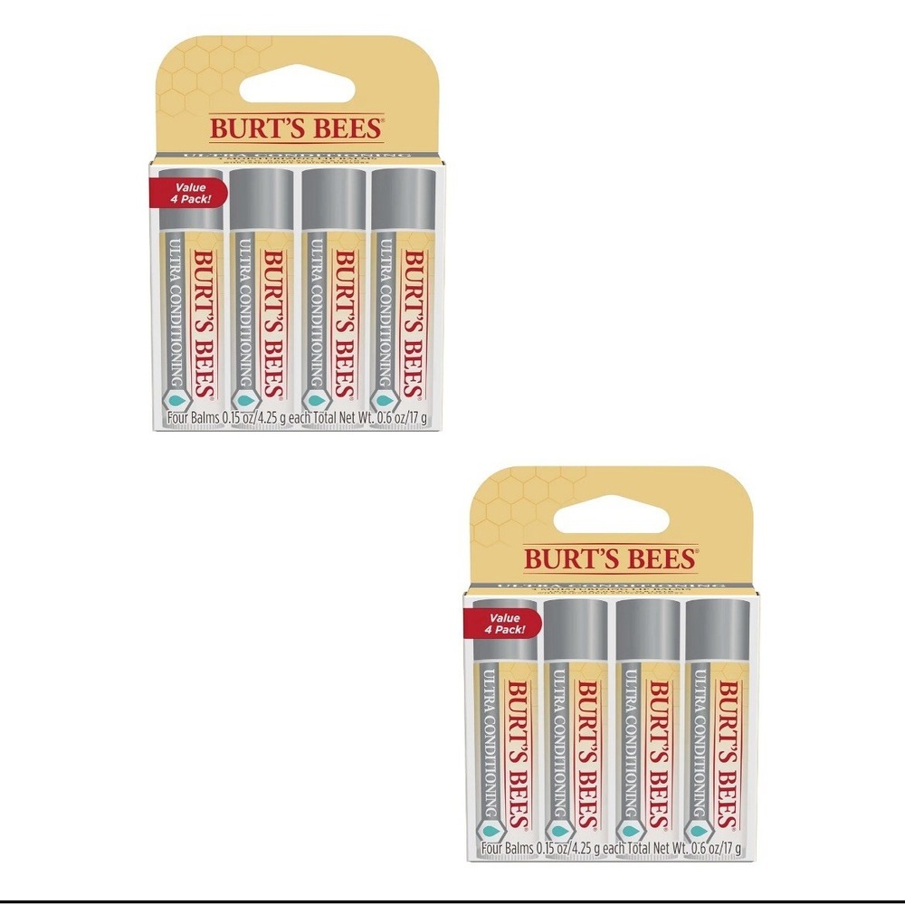 Burt's Bees Ultra Conditioning Moisturizing Lip Balm 4 Pk Lot of 2